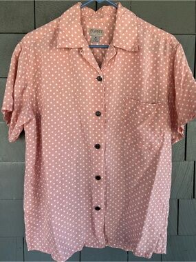 Esprit Woman’s Pink Polka Dot Short Sleeve Button-Down Shirt